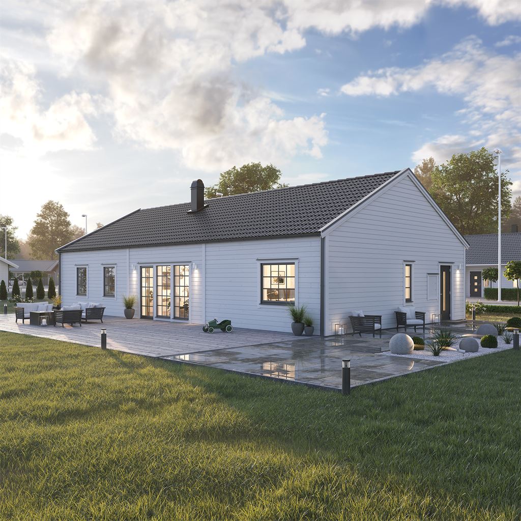 Vitt Villa Vallda modern exteriör med detaljer i antracit